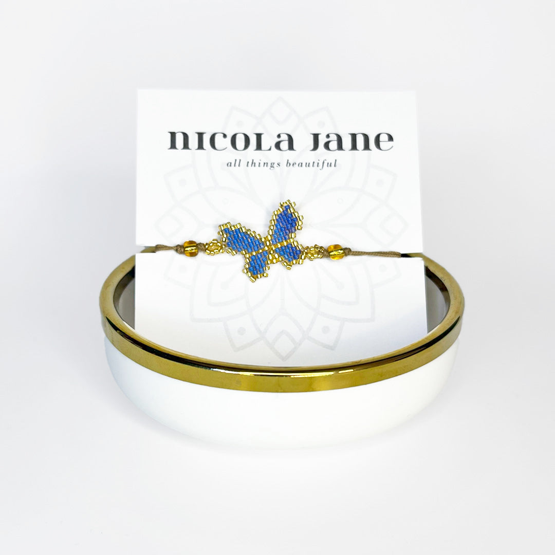 Beaded bracelet - blue butterfly