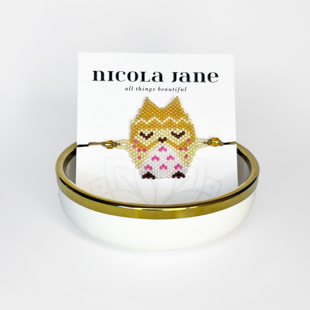 Beaded bracelet - owl with hearts