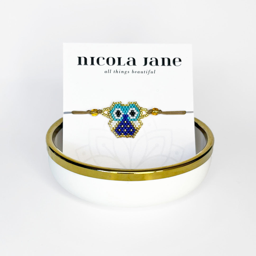 Beaded bracelet - turquoise owl