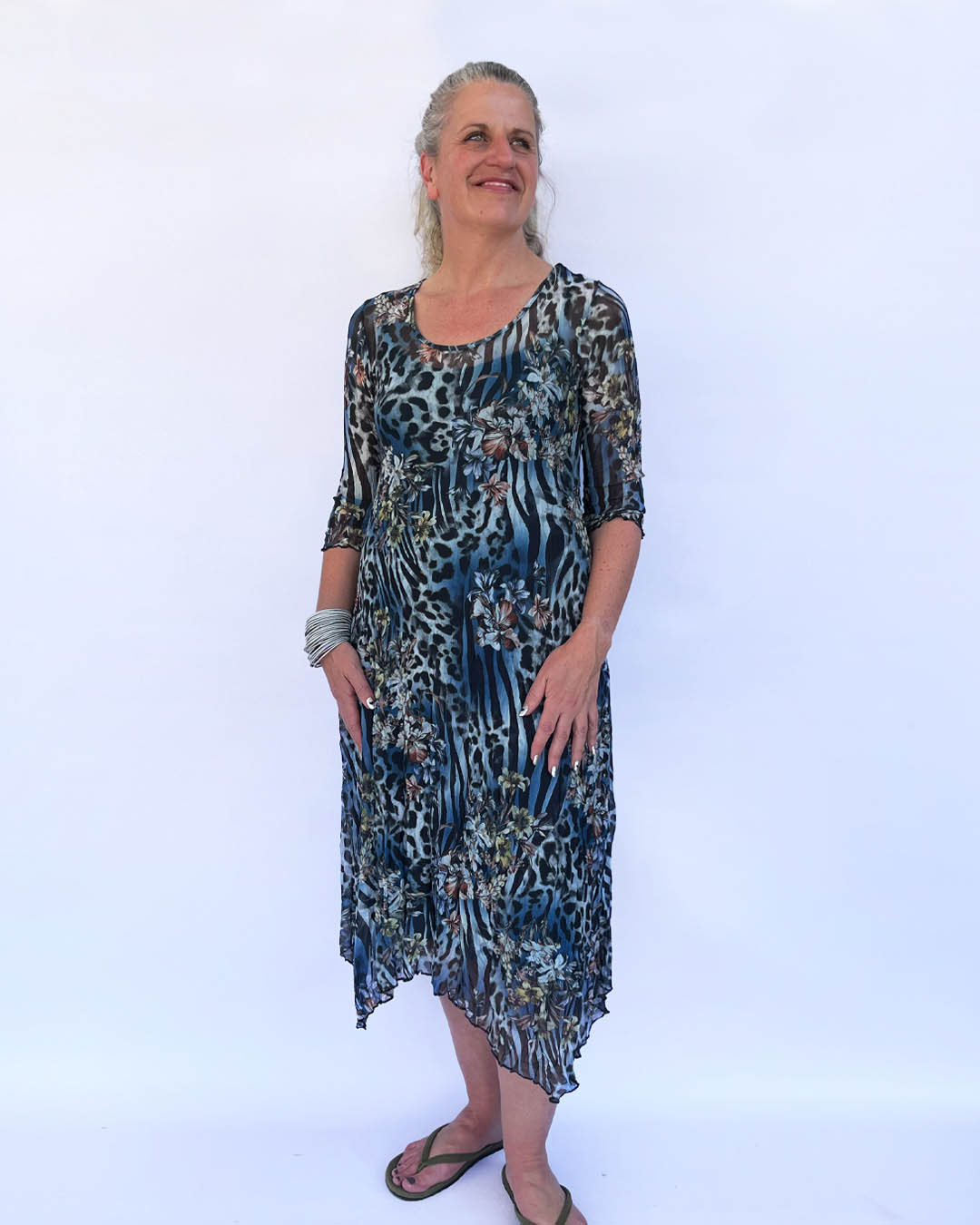 Hanky dress - Turquoise animal / floral