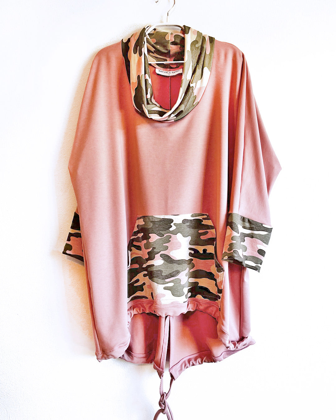 Cowl track top - pink / camo mix