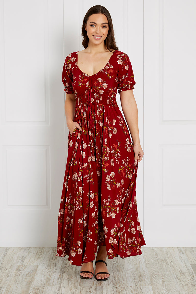 Stella Deep Red Floral Dress