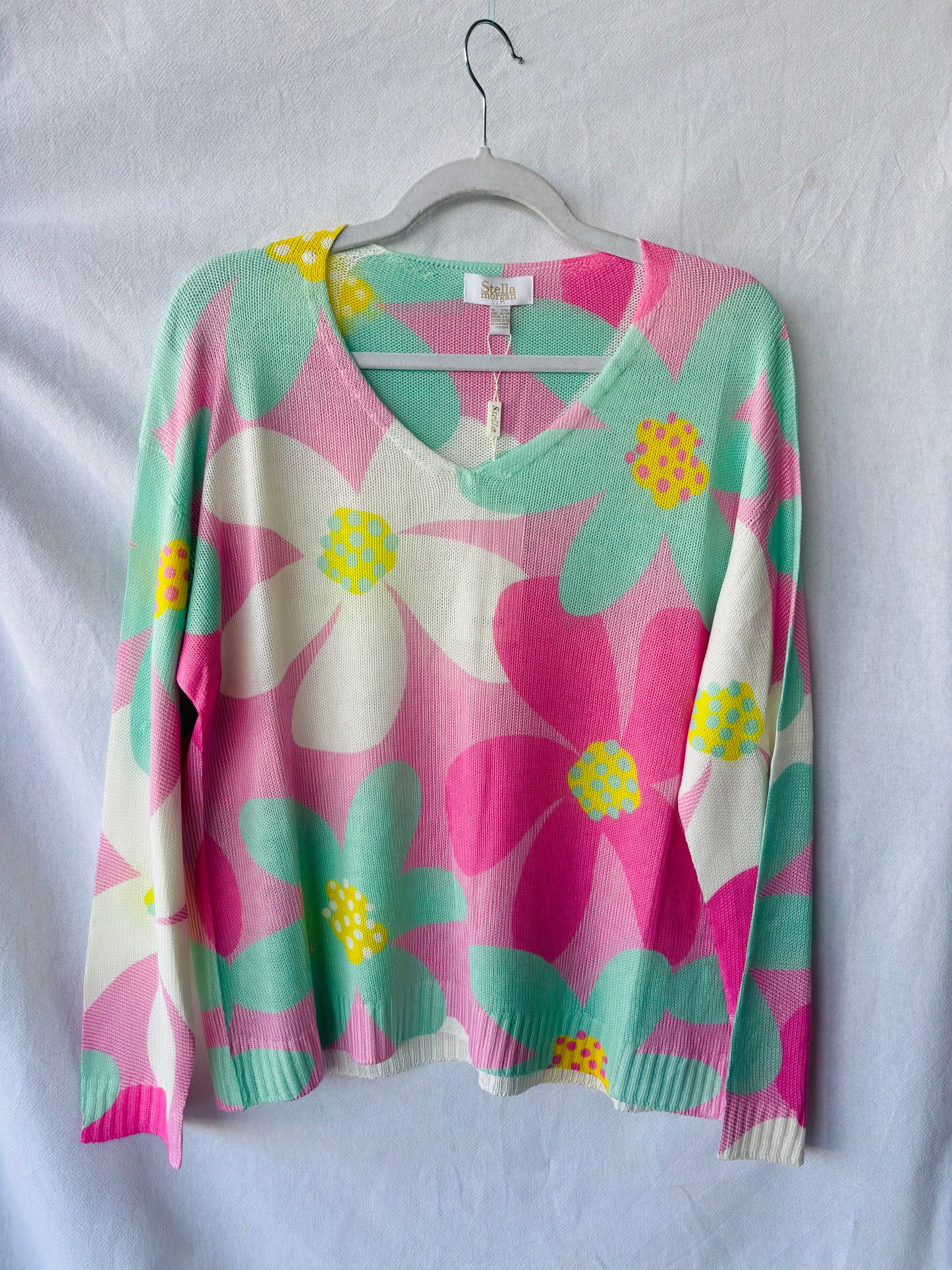 Pink Turquois Flower Power Knit Top