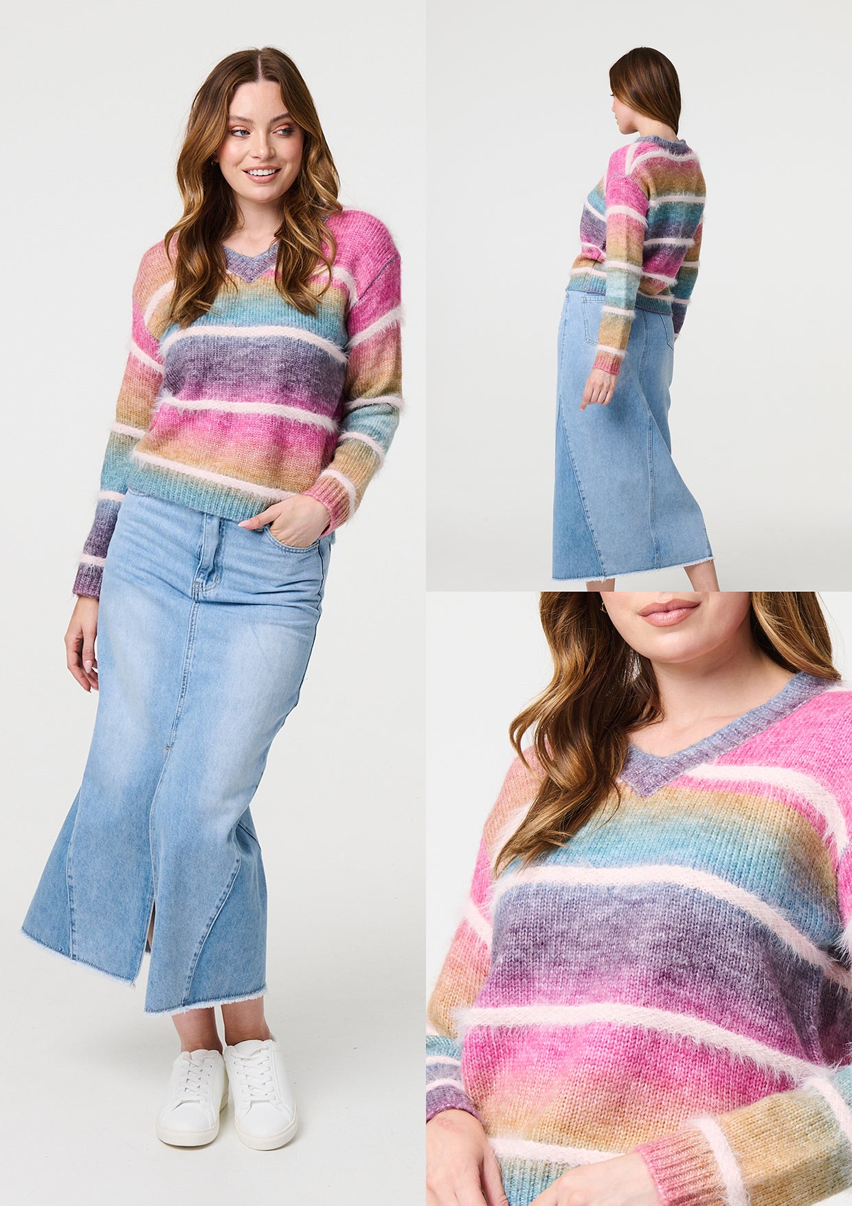 Stella V-Neck Stripe Knit