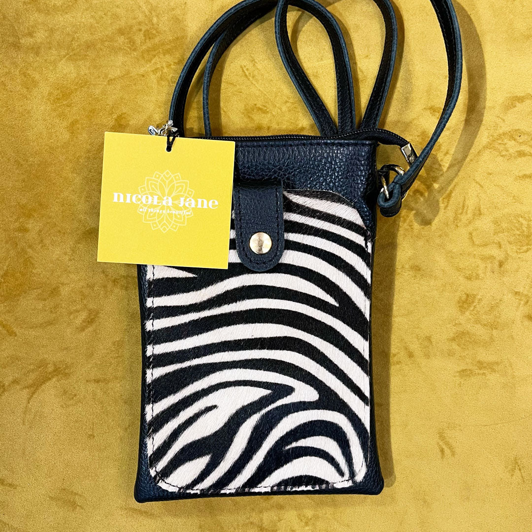 Leather and Zebra Skin Small Sling Bag