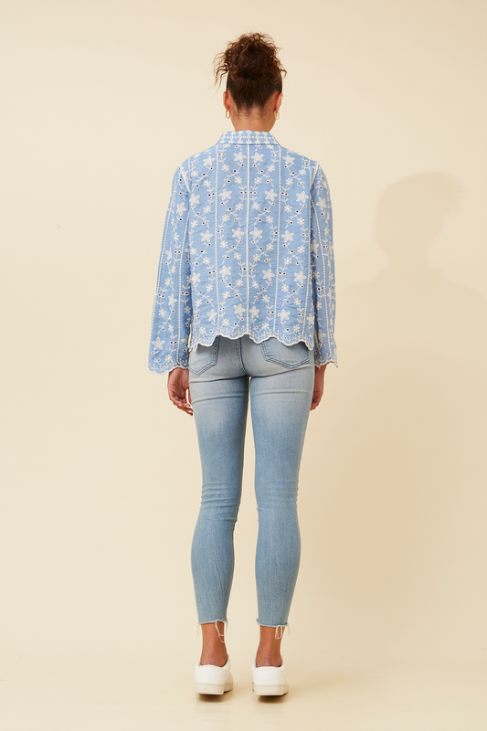 Blue Embroidered Top