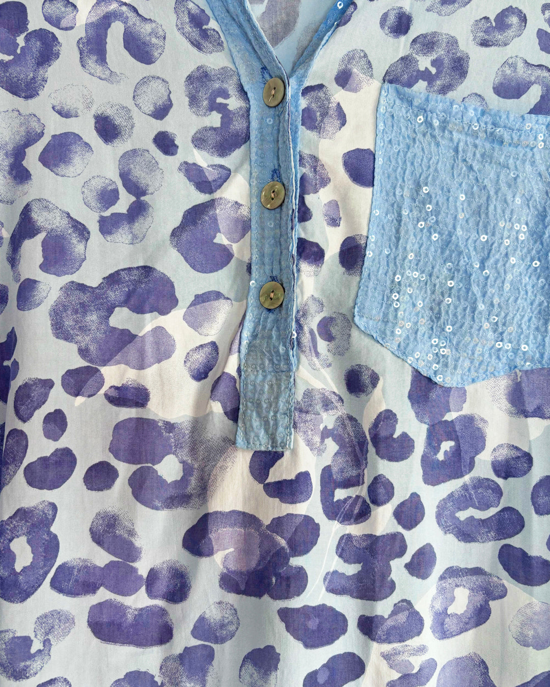Alice Viscose Animal Sequin Top - Sky