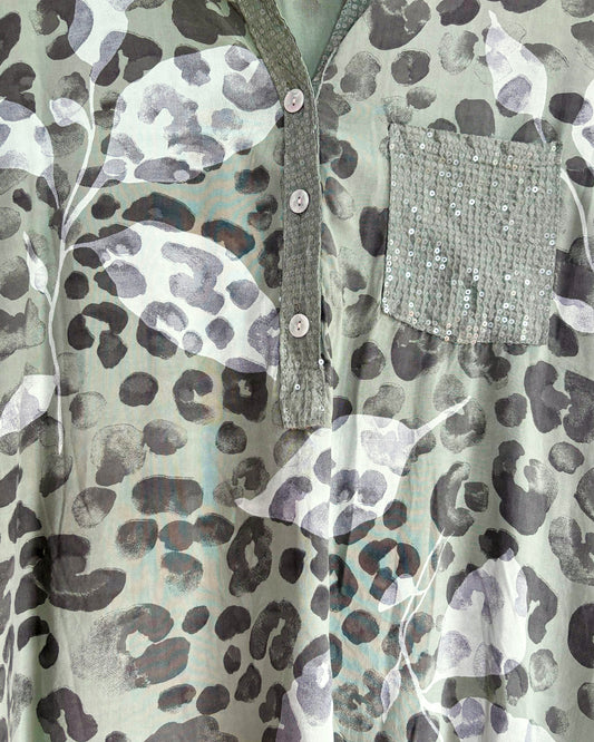 Alice Viscose Animal Sequin Top - Khaki