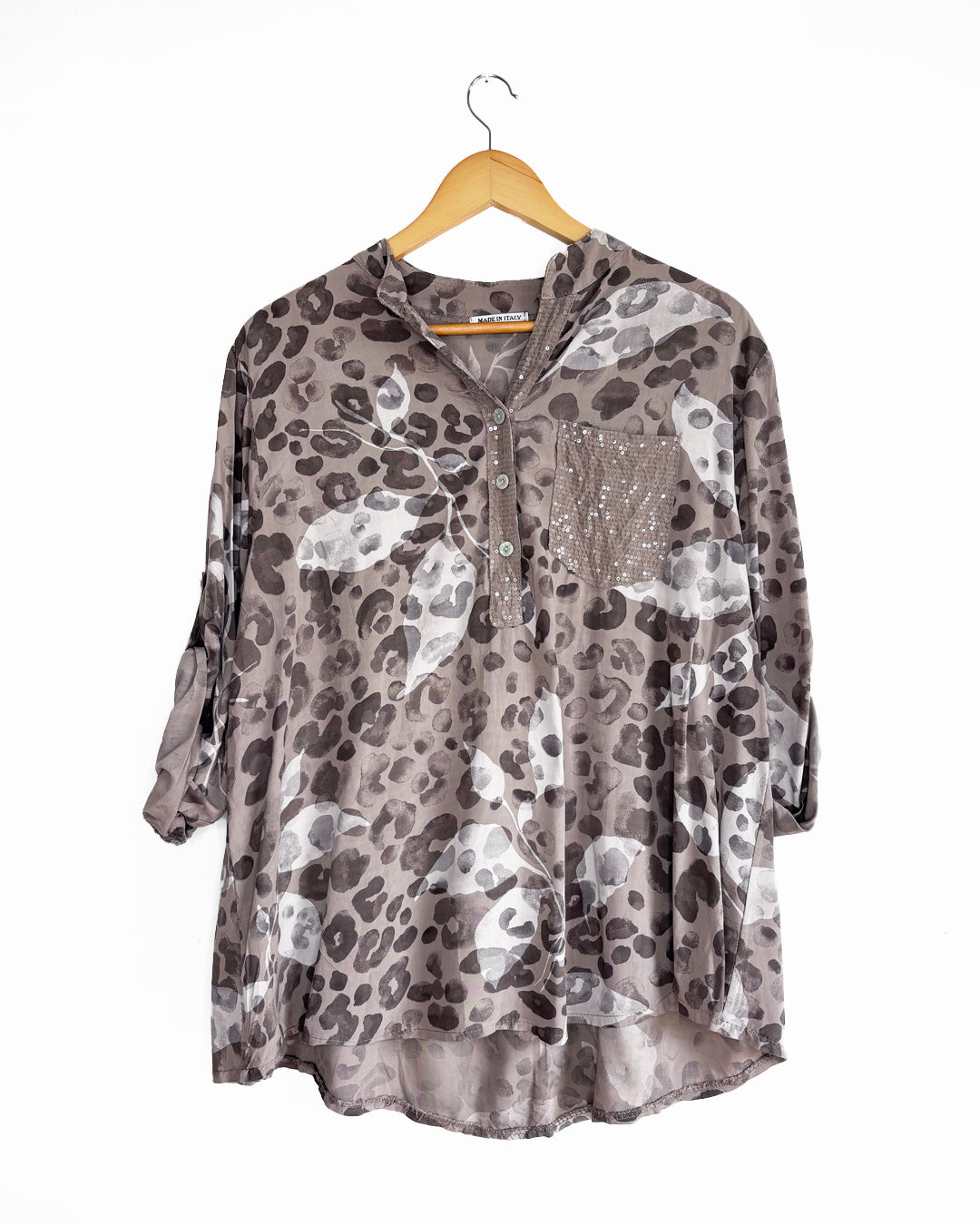 Alice Viscose Animal Sequin Top - Taupe