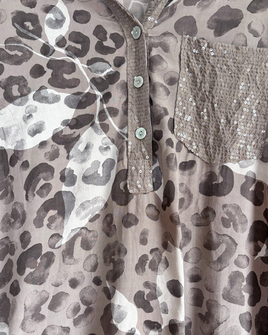Alice Viscose Animal Sequin Top - Taupe