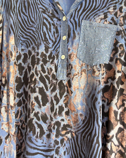 Elena Animal Print - Denim