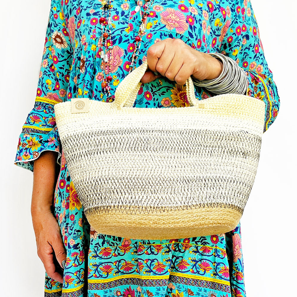 Black Handmade natural cotton rope bag