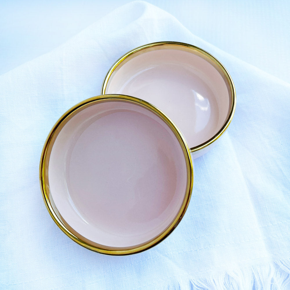 Small Light Pink ceramic bowls with a gold trim