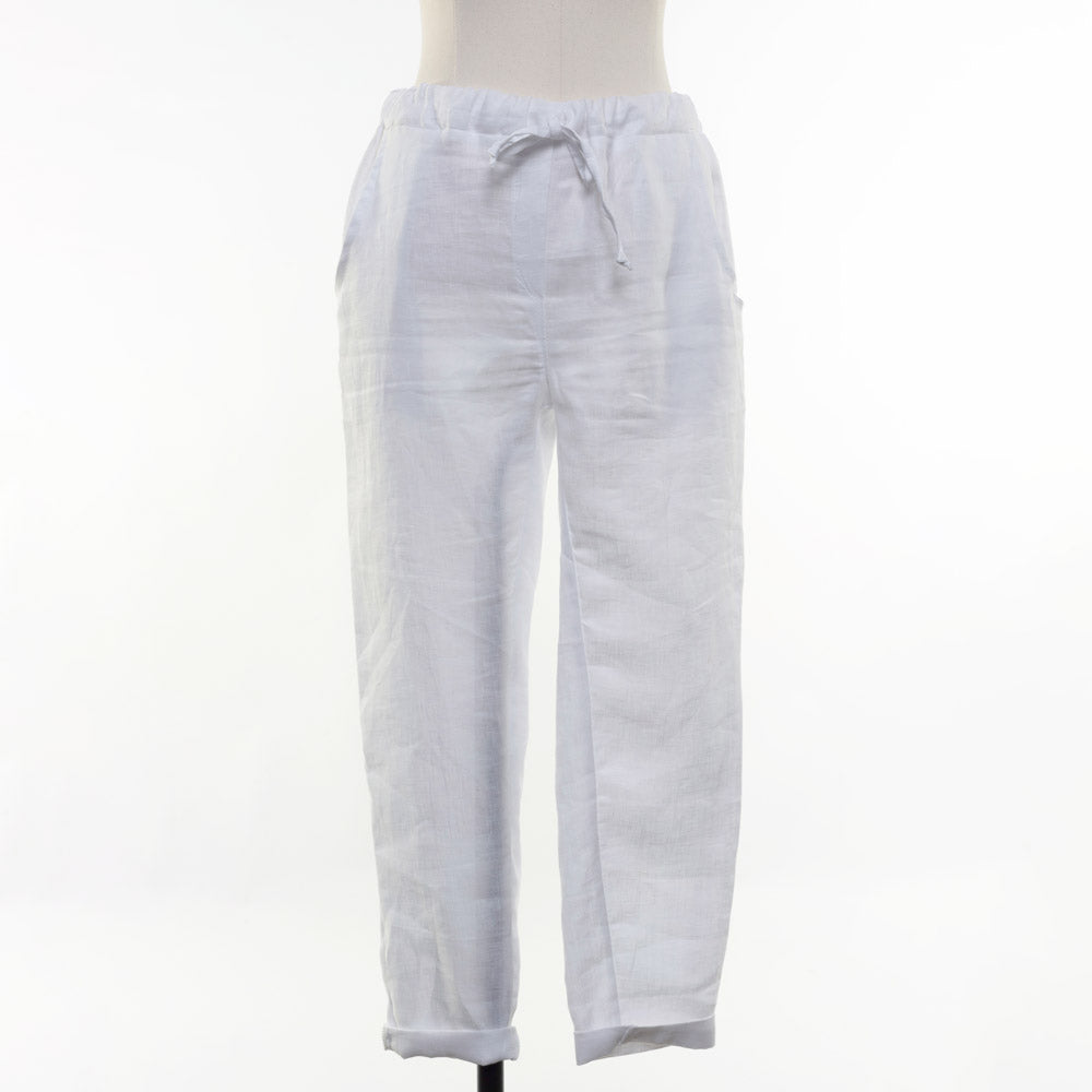 White linen drawstring pants