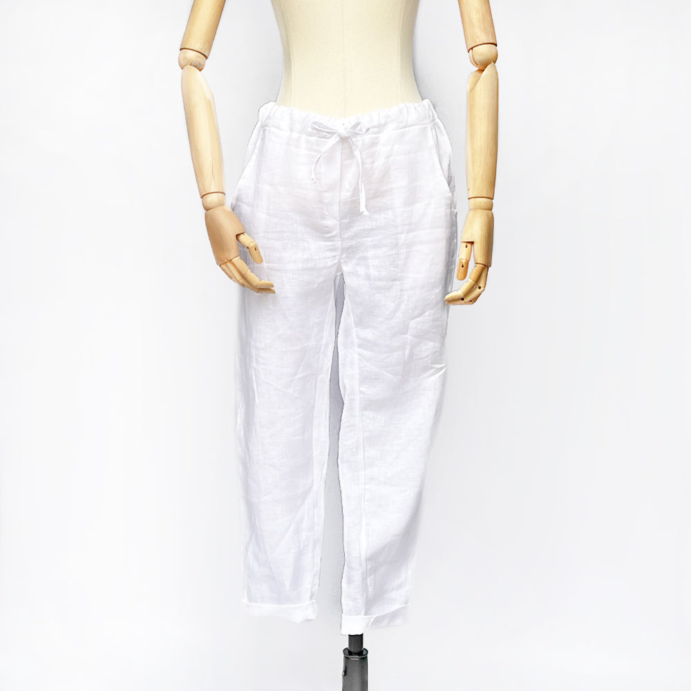 White linen draw string pants