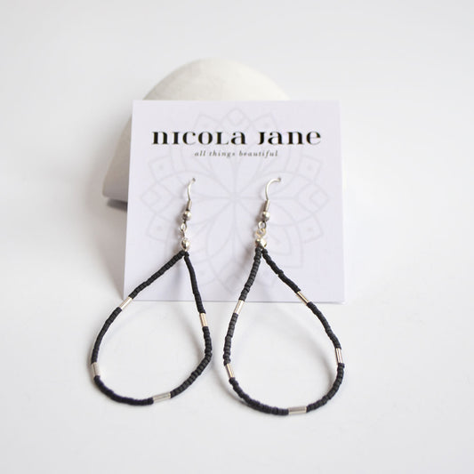 Silver plated, black and silver plated beaded tear drop