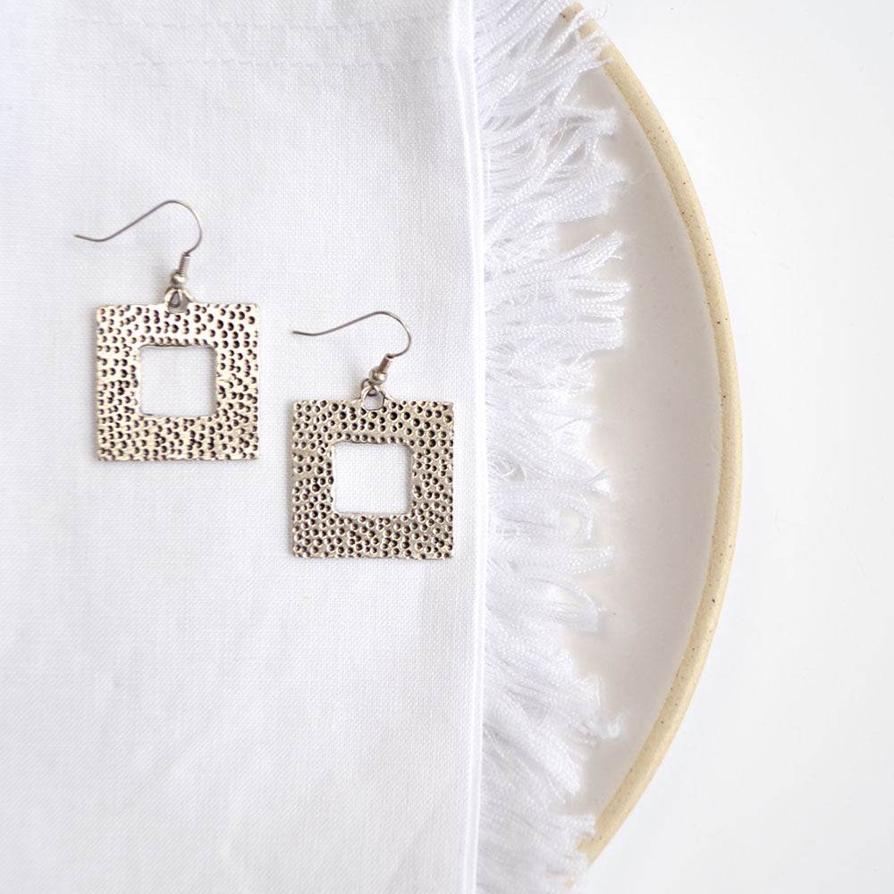 Silver plated textured square frames