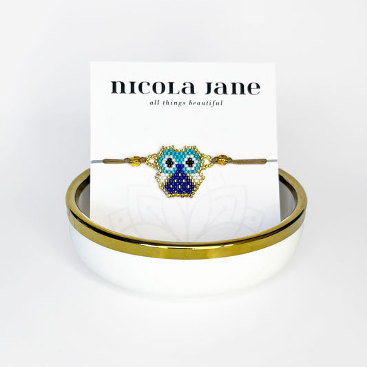 Beaded bracelet - turquoise owl
