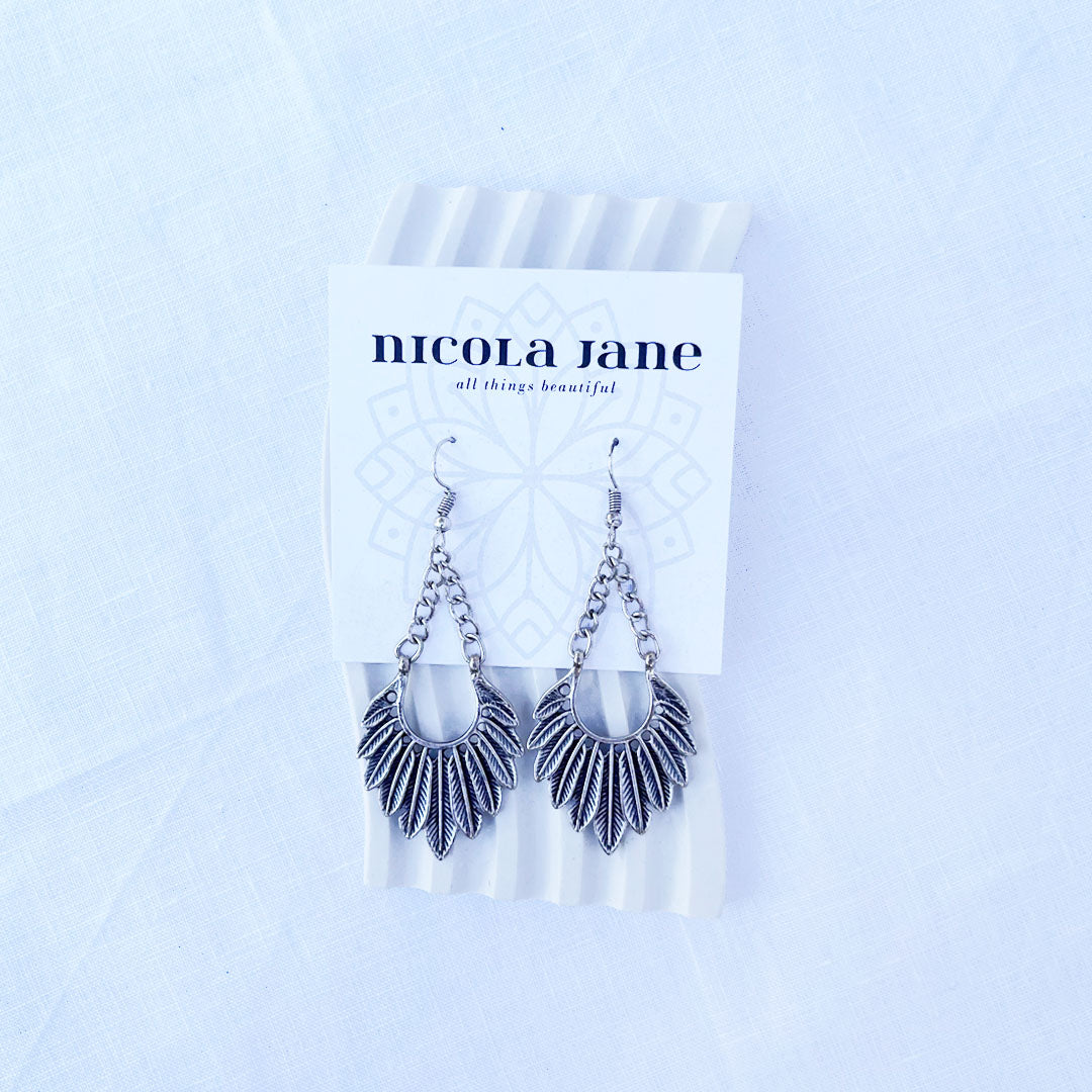 Feather Fan Silver Earrings