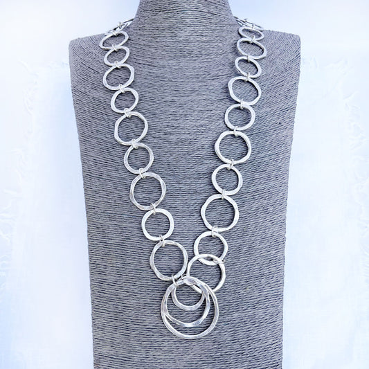 Triple Ring Drop Silver Necklace