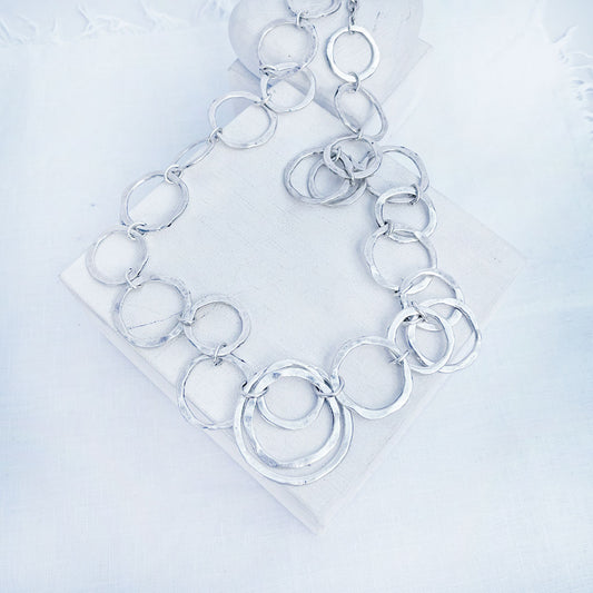 Triple Ring Drop Silver Necklace