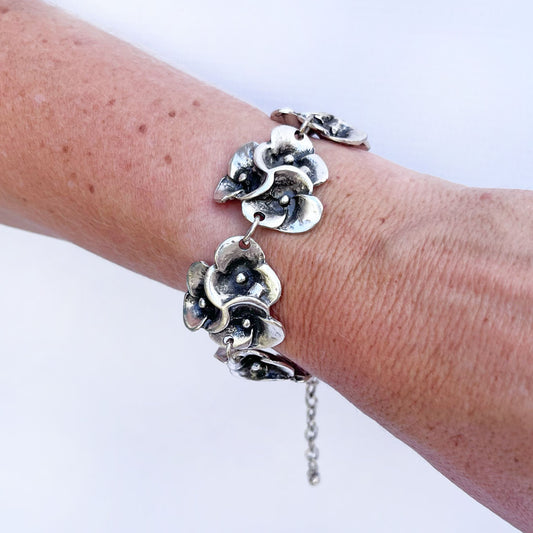 Floral Cluster Silver Bracelet