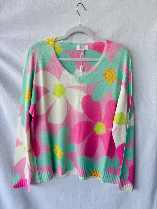 Pink Turquois Flower Power Knit Top