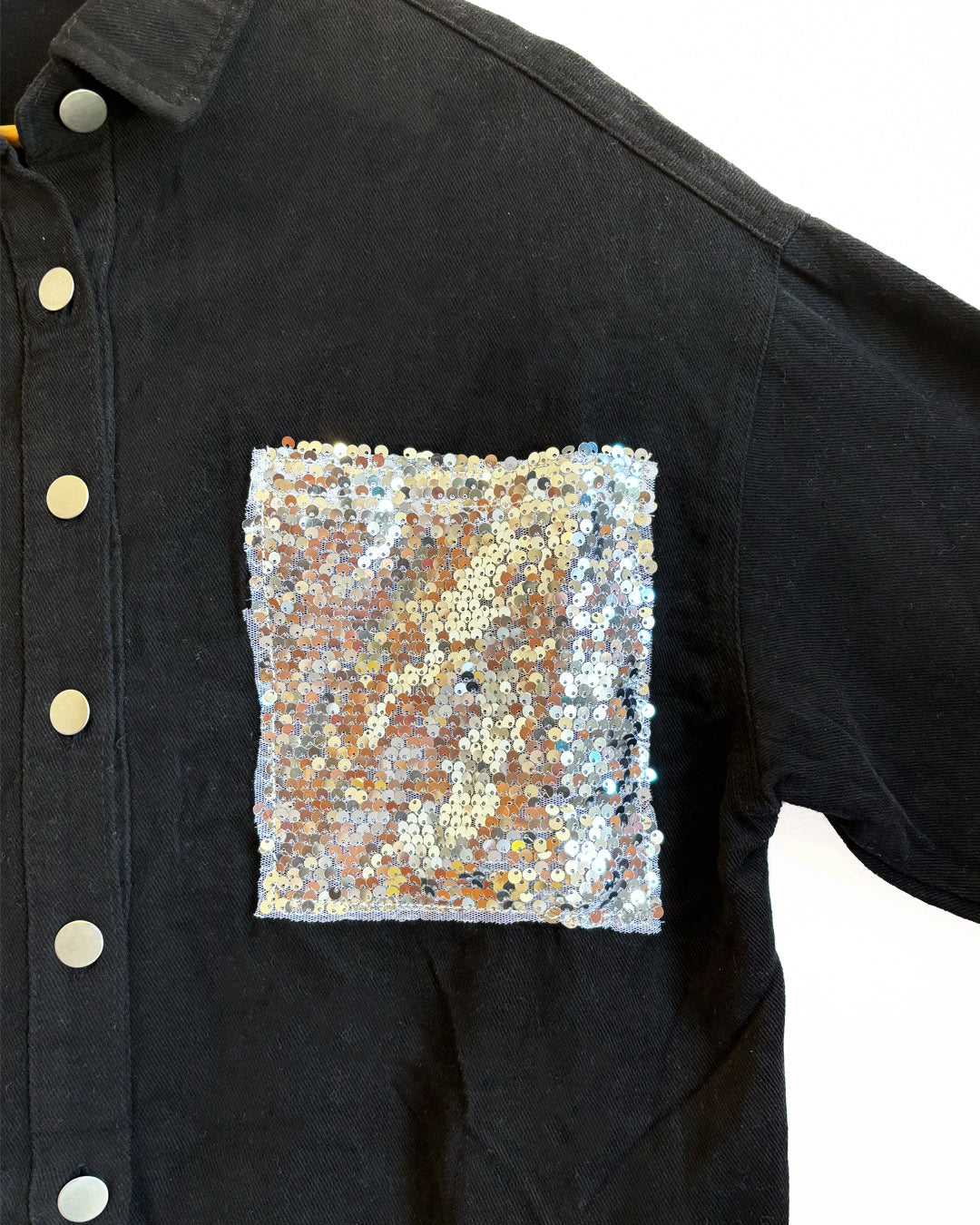 Julz Black Denim Jacket – Sequin Pockets