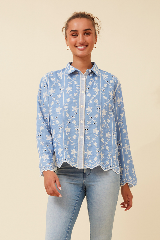 Blue Embroidered Top