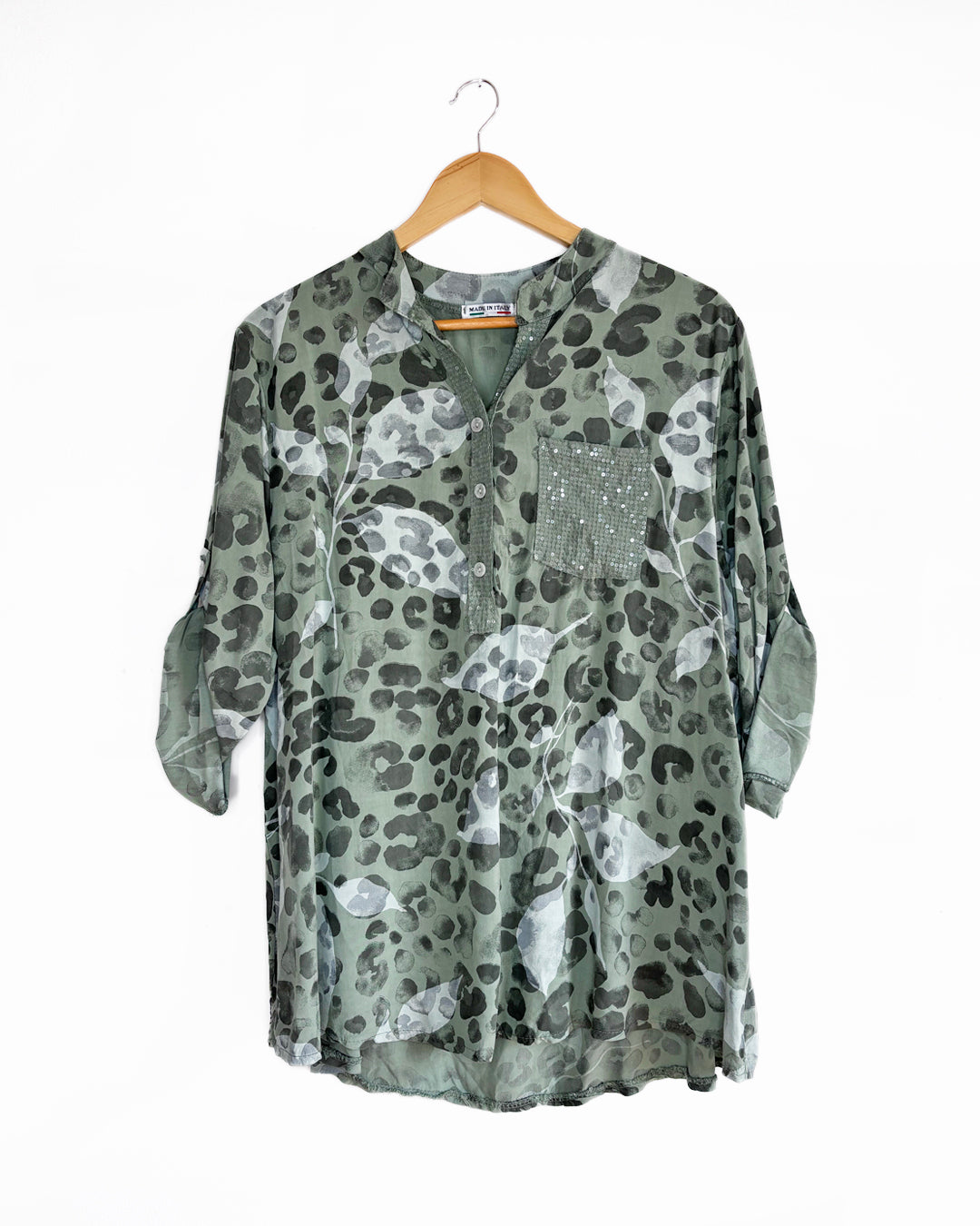 Alice Viscose Animal Sequin Top - Khaki