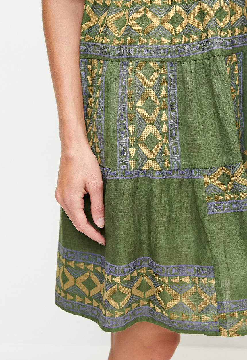 Stella Morgan - Green & Gold Boho Dress