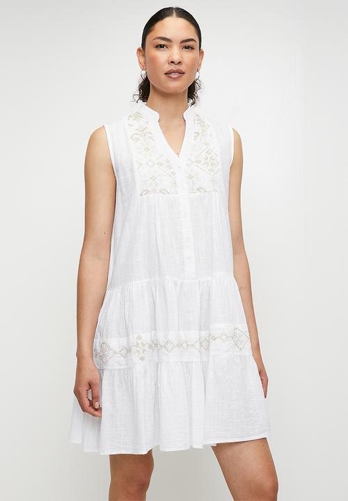 Izabel Sleeveless Frill Dress - White