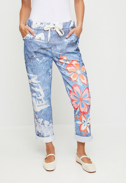 Stella Morgan - Vibrant Orange Flower Joggers