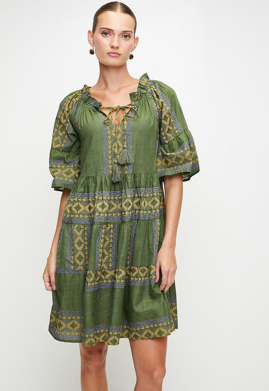 Stella Morgan - Green & Gold Boho Dress