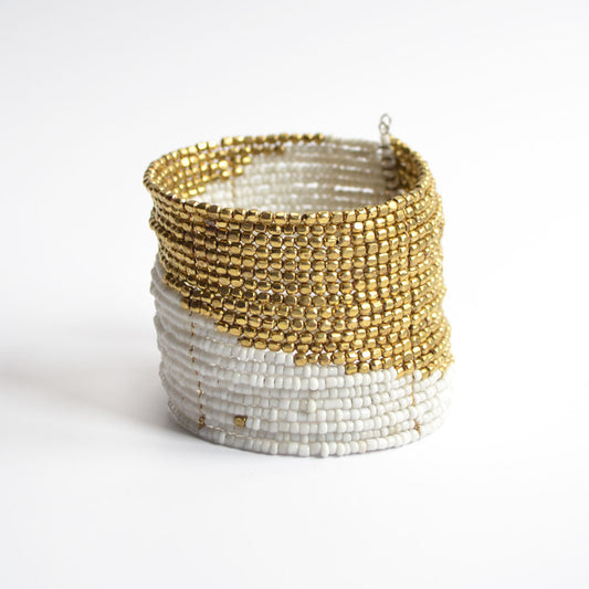 Chandra gold/white beaded cuff