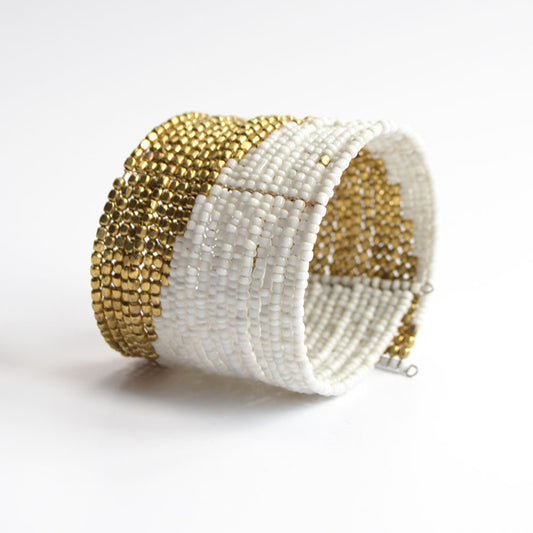 Chandra gold/white beaded cuff