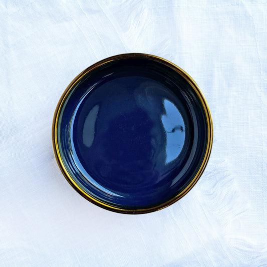 Small Dark Blue ceramic bowls with a gold trim