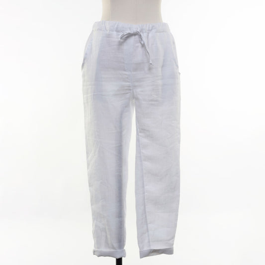 White linen drawstring pants